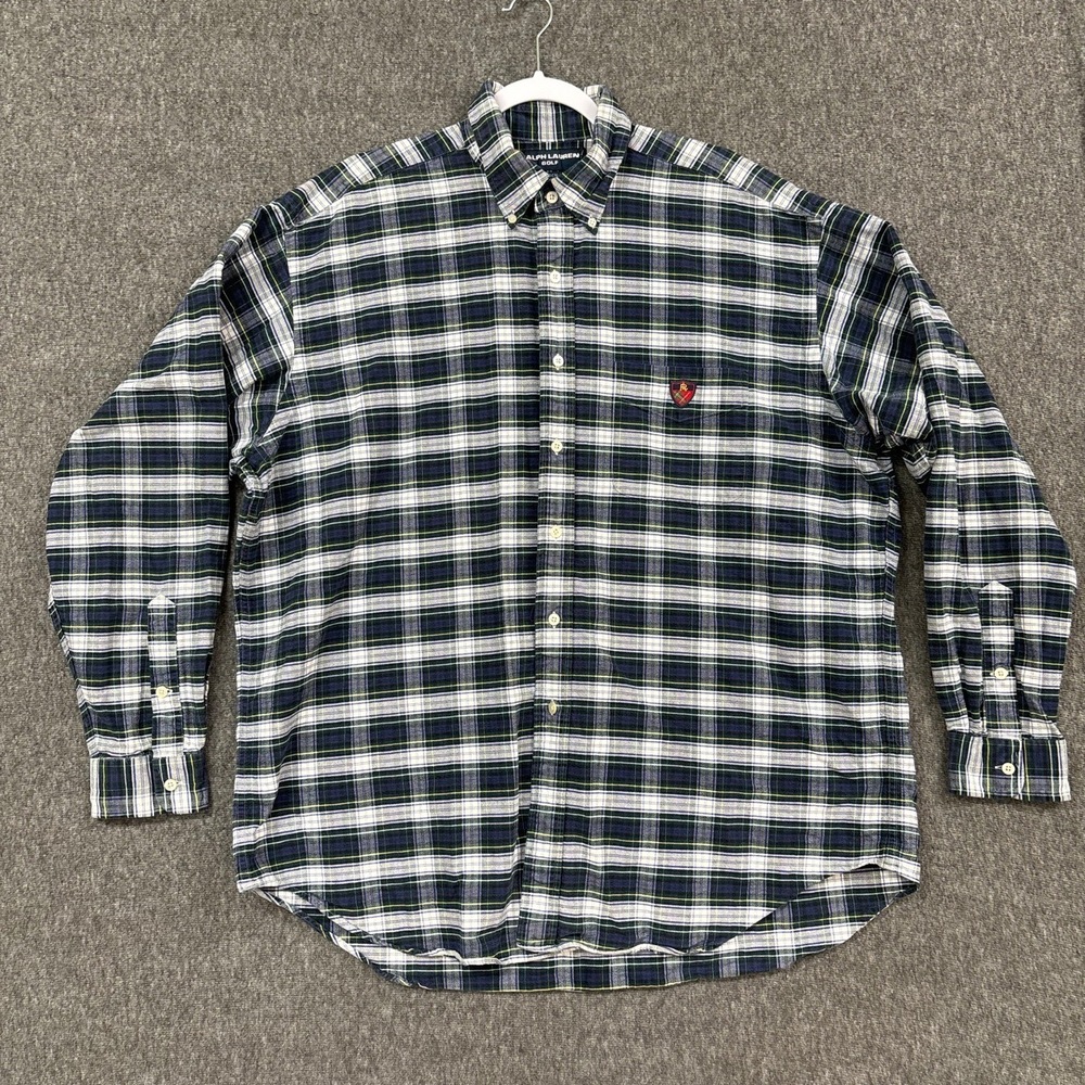 Ralph Lauren Tilden Shirt Mens XL Blue Plaid Button Down Crest 100% Cotton